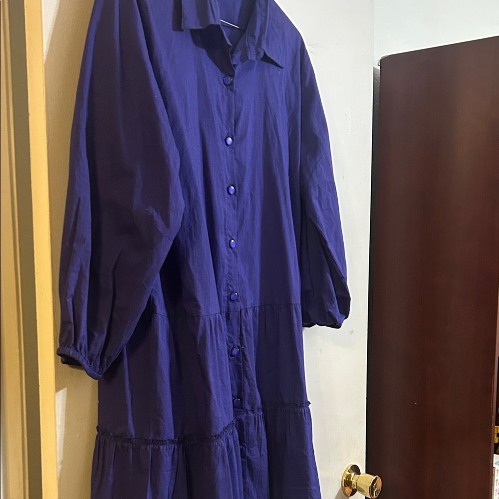 Modaposa Purple Button-Up tiered tunic with a ruffle on bottom.